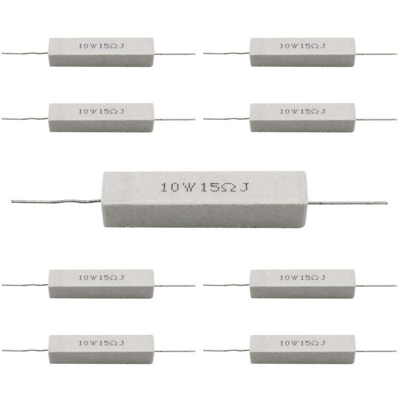 Dimlove Cement Resistor,10 PCS 10w 15 Ohm 5% Axial Lead Wire Resistor White Wound Fixed Ceramic Cement Resistors Wirewound Cement Power Resistors Flame Heat Moisture Resistance Precharge Horizontal Resistors - Image 2